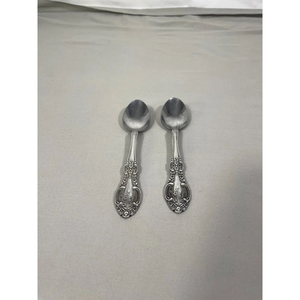 Springtime Stainless Steel Spoons‎ (2) Flatware Floral Scrolls Glossy Japan